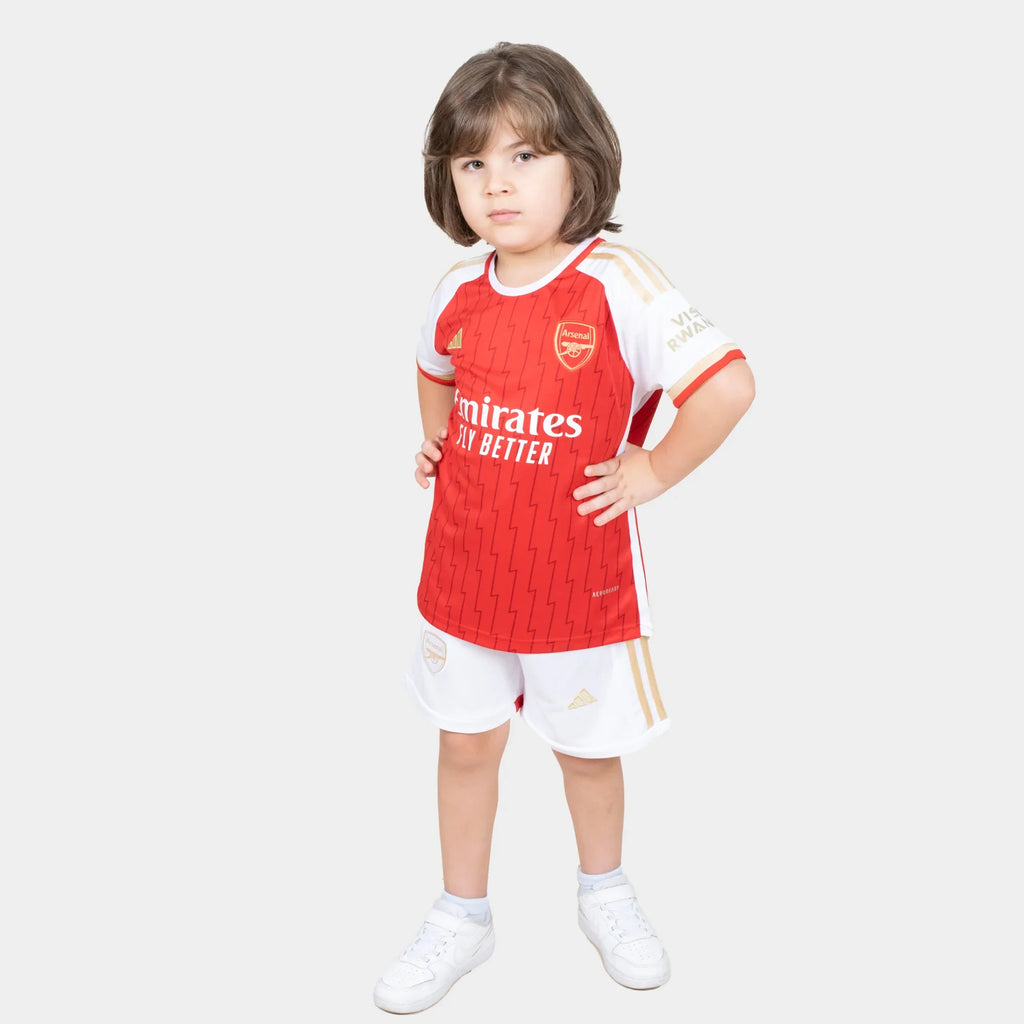 Arsenal Kids Kit Home Season 23/24 Designed By Mitani Store , Regular Fit Jersey Short Sleeves And Round Neck Collar In Red Color