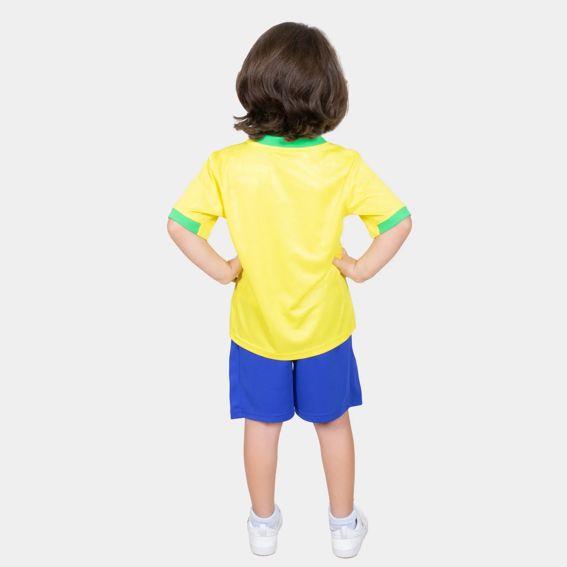 Brazil Kids Kit Home Season 23/24 Designed By Mitani Store , Regular Fit Jersey Short Sleeves And V-Neck Collar In Yellow Color