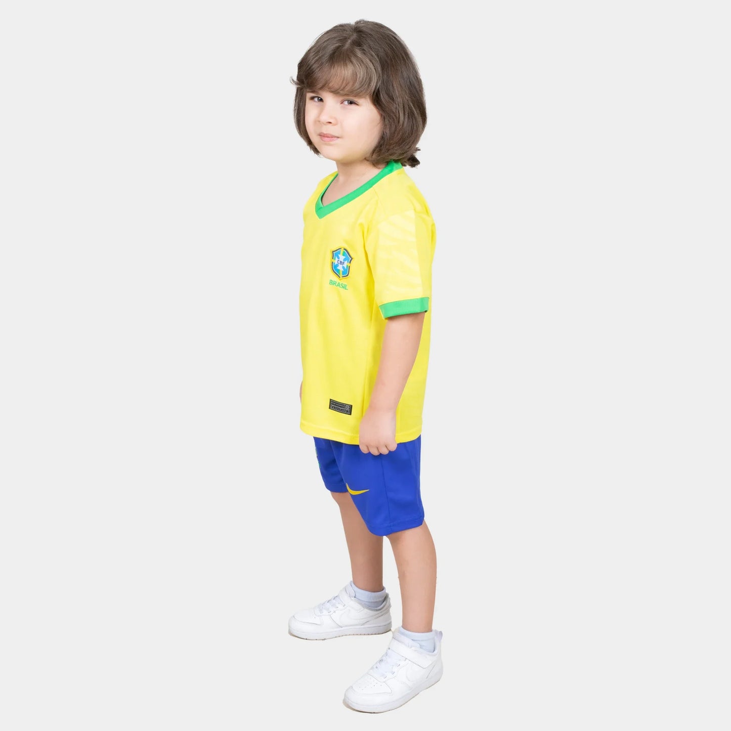Brazil Kids Kit Home Season 23/24 Designed By Mitani Store , Regular Fit Jersey Short Sleeves And V-Neck Collar In Yellow Color